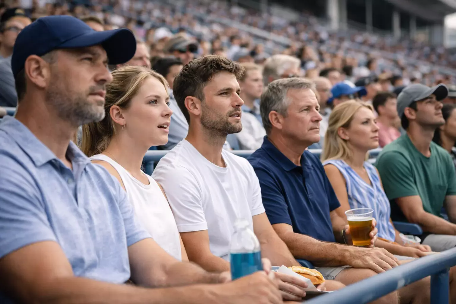 Aficionados viendo un partido de tenis desde las gradas del estadio