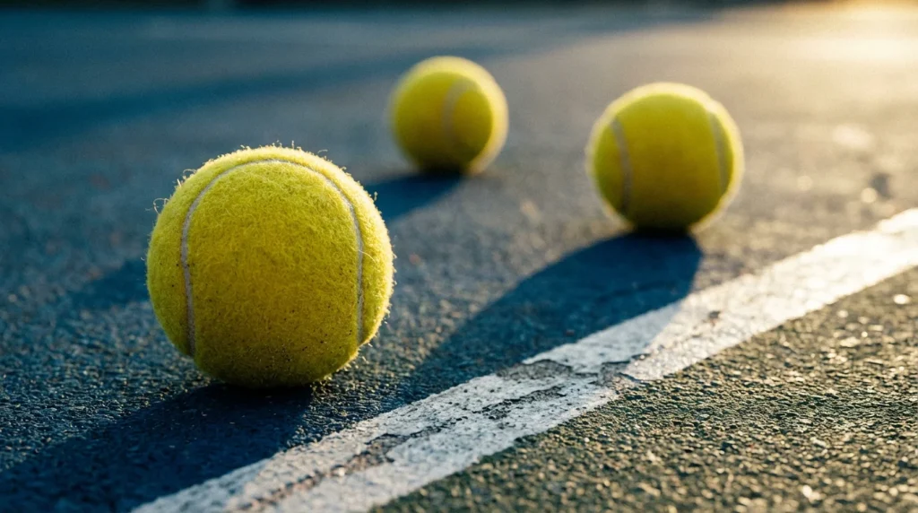 Pelotas de tenis sobre una superficie de pista dura con iluminación dramática