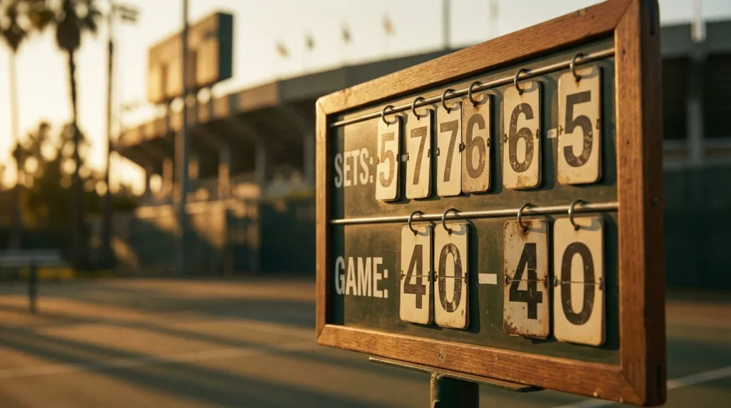 Marcador de tenis mostrando un partido disputado entre dos jugadores