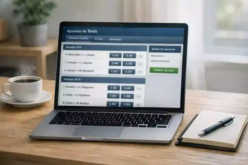 Pantalla de ordenador mostrando cuotas y mercados de apuestas de tenis