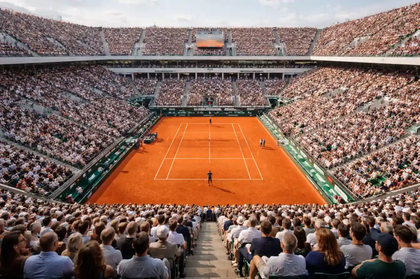 Pista Philippe Chatrier de Roland Garros con su icónica tierra batida naranja
